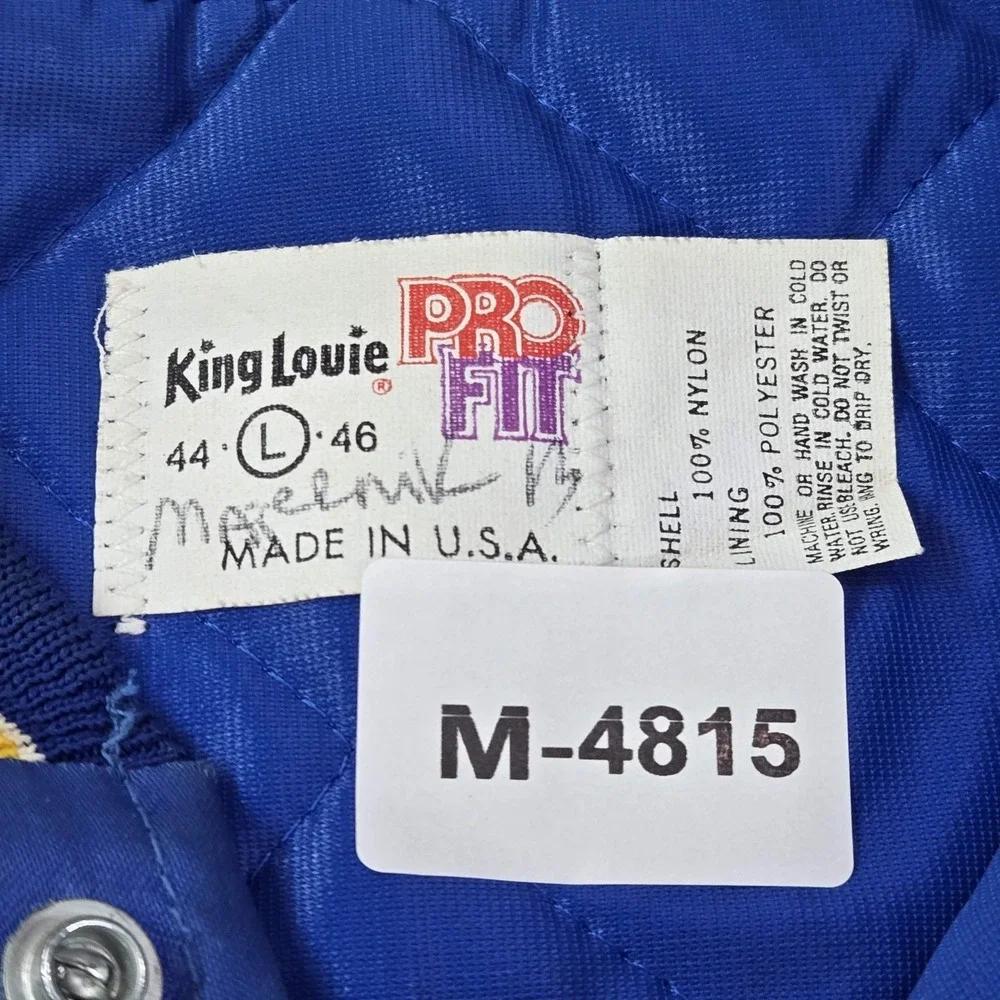VINTAGE‎ King Louie Men Jacket L Blue Nylon Veterans Bomber Lodi California